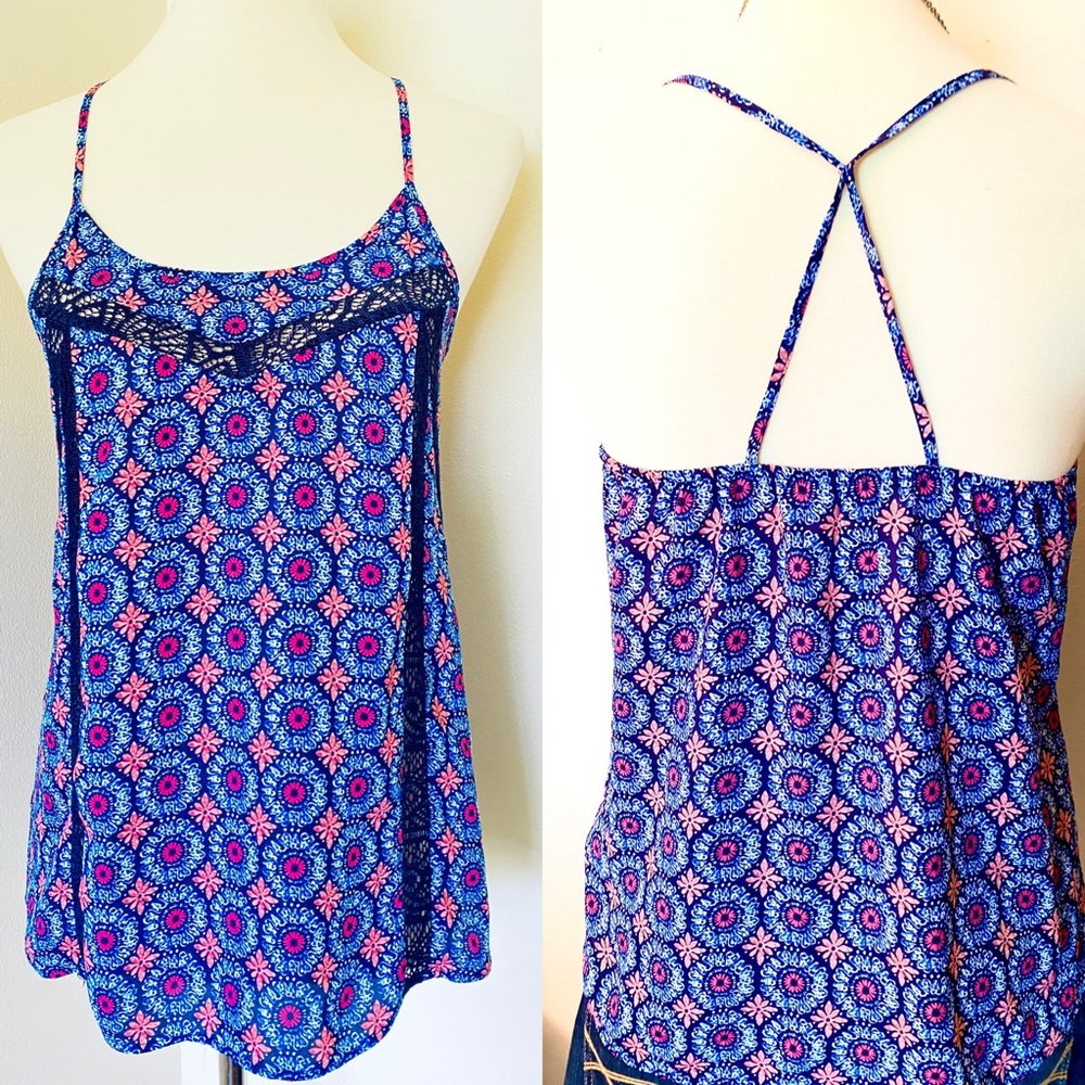 Maurices Blue Floral Racerback Tank Size Small